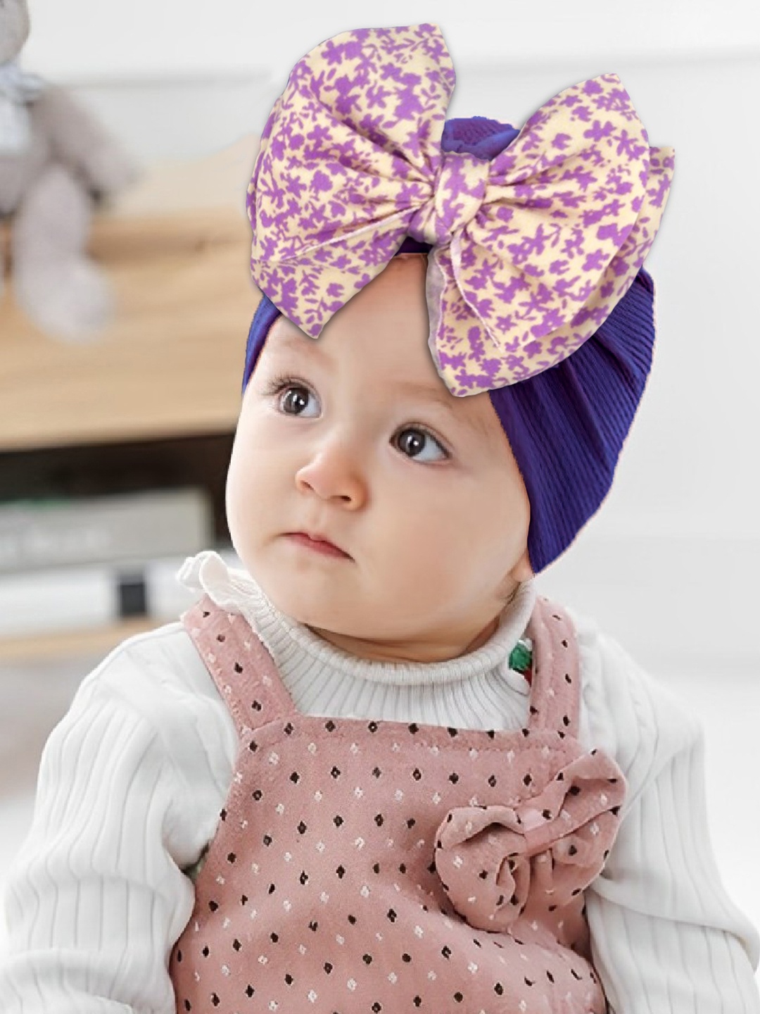 

SYGA Girls Printed Bowknot Beanie, Purple
