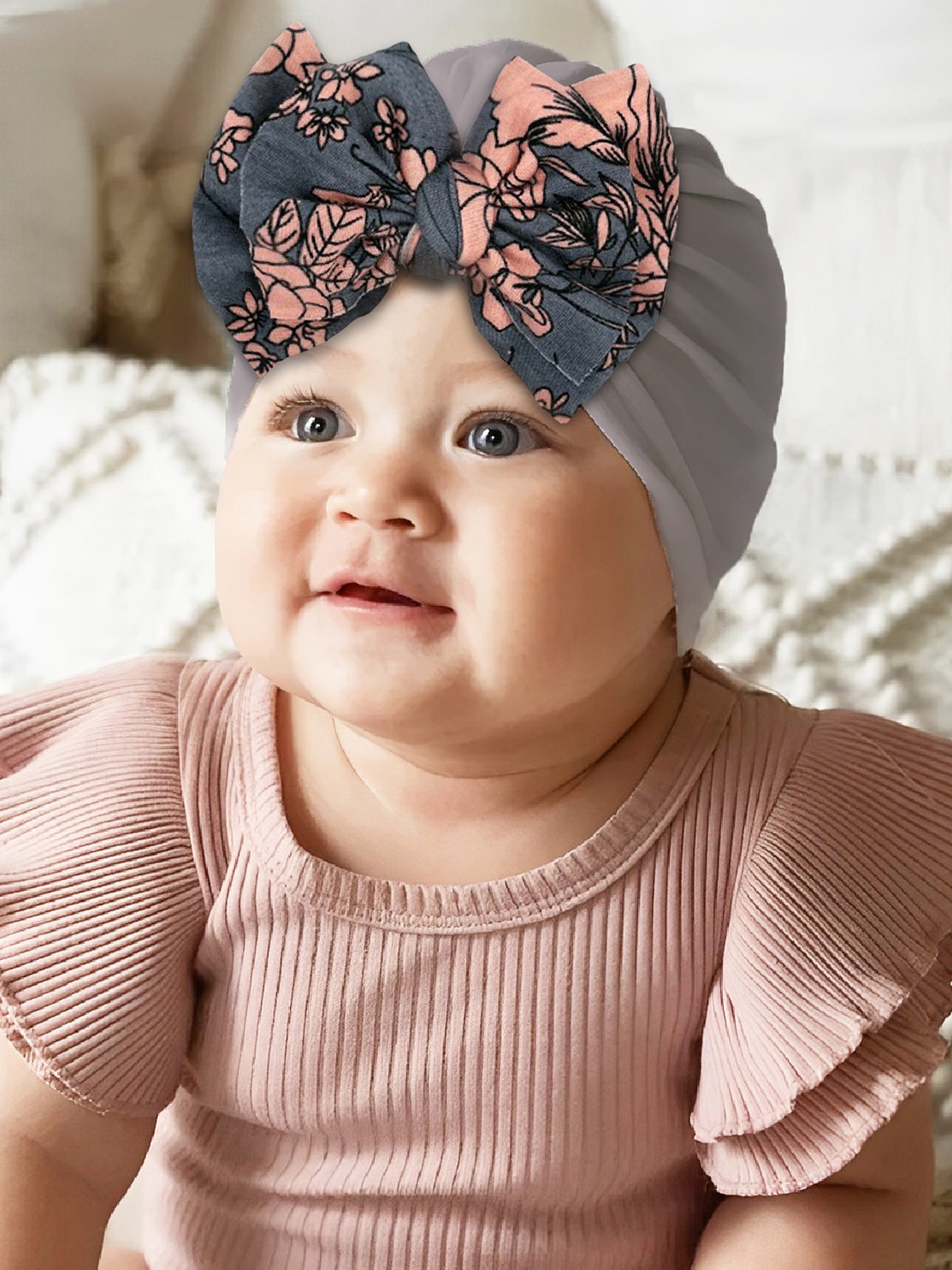 

SYGA Kids Fashion Bow Hat Toddler Printed Beanie Cotton Cap, Grey