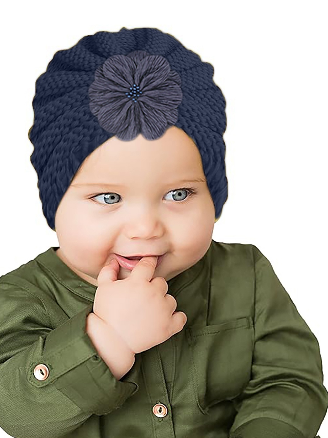 

SYGA Girls Winter Knitted Woollen Flower Beanie, Navy blue