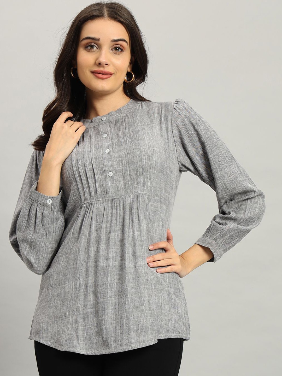 

REBERRY Women Gathered or Pleated Top, Grey