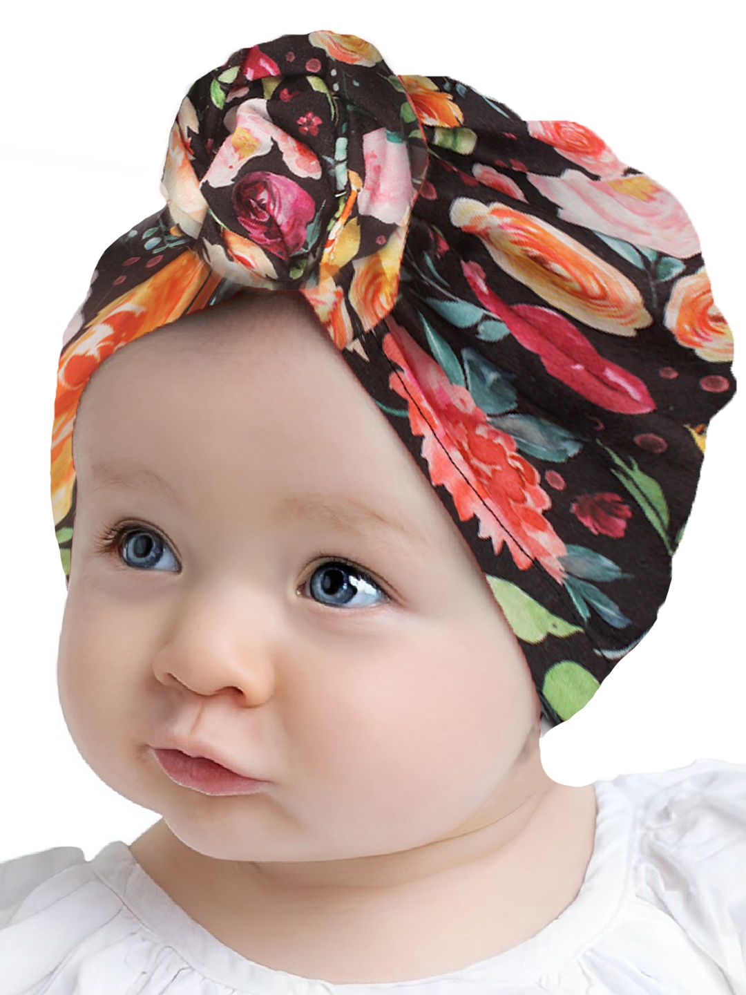 

SYGA Unisex Baby Turban Cap, Floral Flower Printed Toddler Beanie Hat, Black