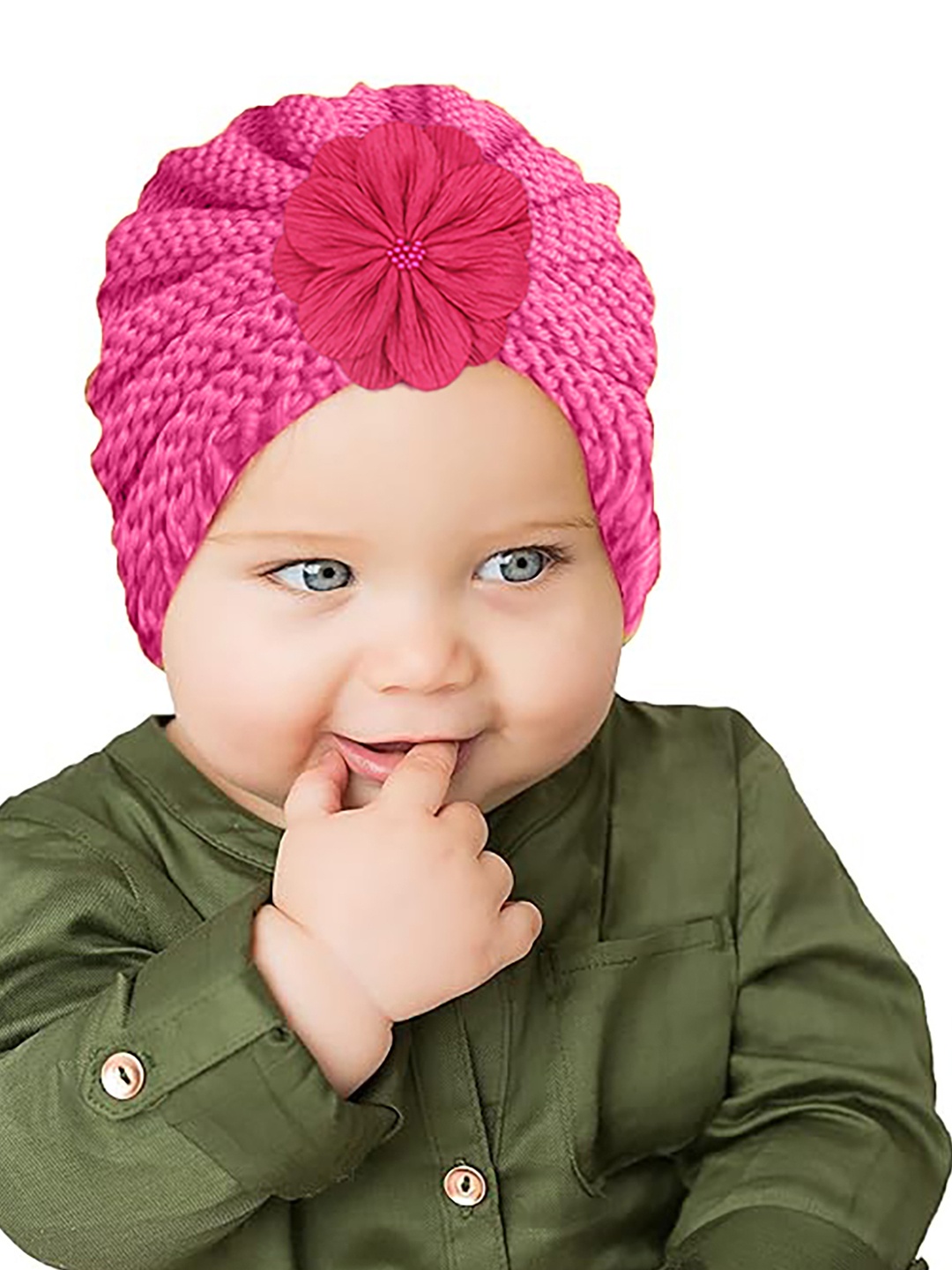 SYGA Girls Winter Knitted Woollen Flower Beanie, Red