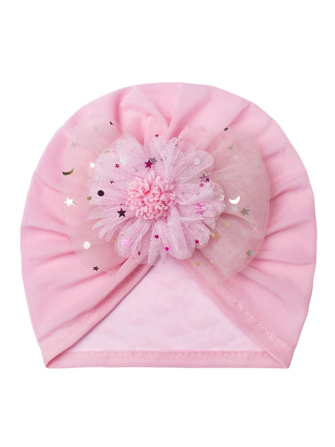 

SYGA Girls Turban Bow Flower Mesh Beanie, Pink