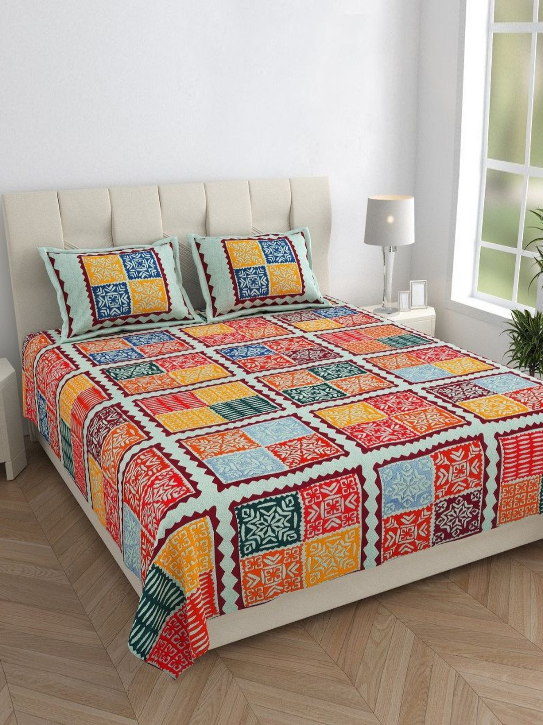 

HOMELINE Maroon Ethnic Motifs Cotton 144 TC Double Queen Bedsheet Set-2.35 m x 2.15 m
