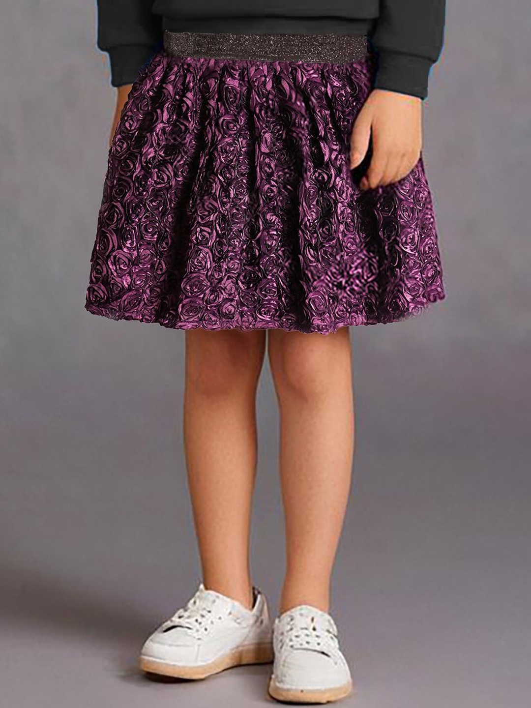 

Whistle & Hops Girls 3D Floral Printed Mini Skirt, Purple