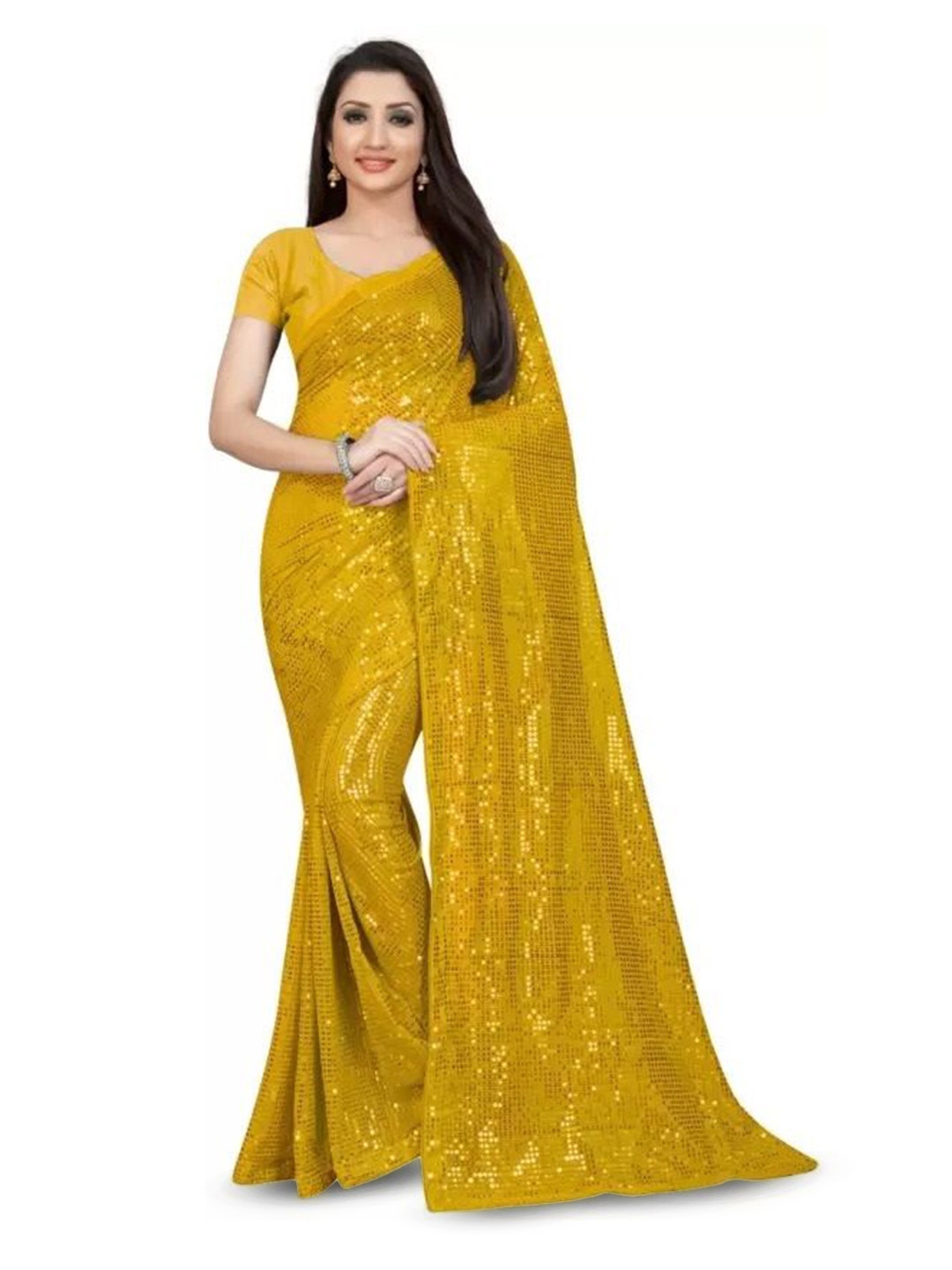 

SAADHVI Embellished Sequinned Saree, Mustard