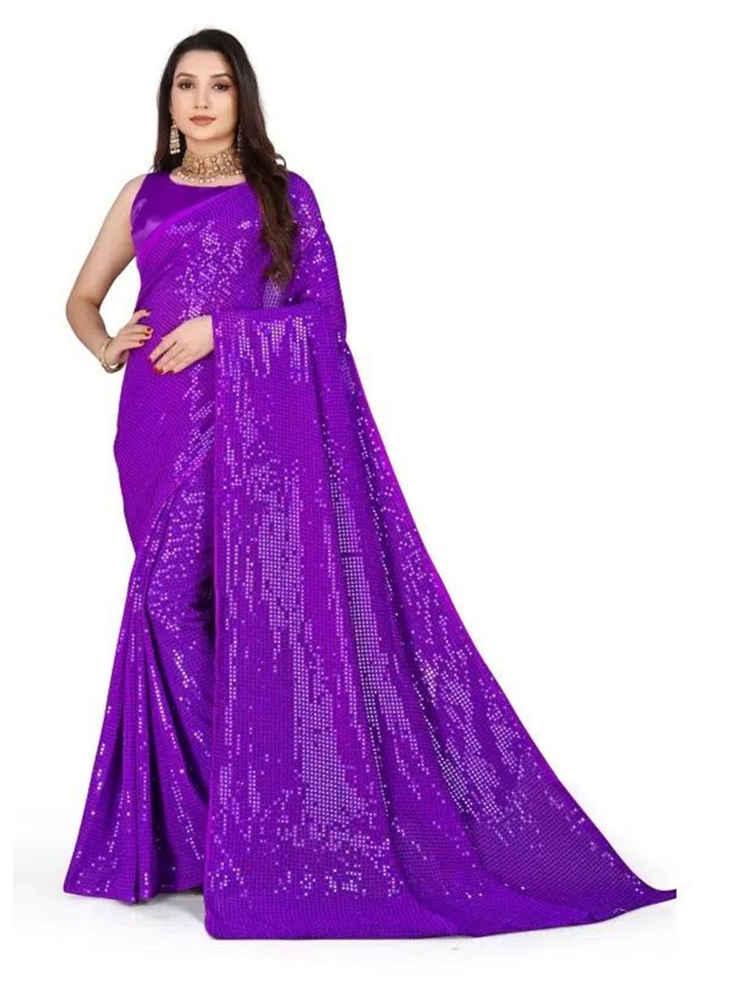 

SAADHVI Embellished Sequinned Saree, Violet