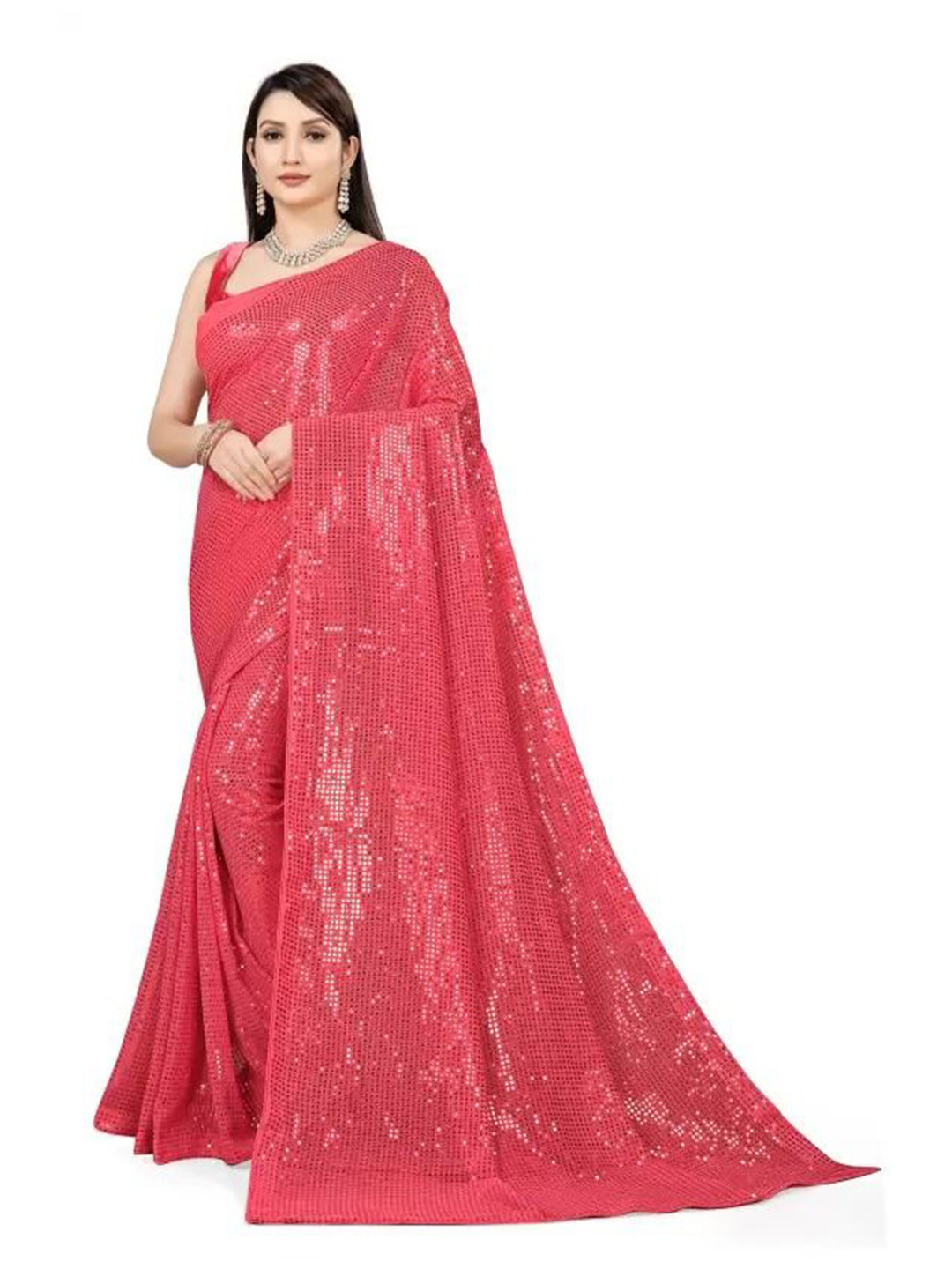 

SAADHVI Embellished Sequinned Saree, Rust