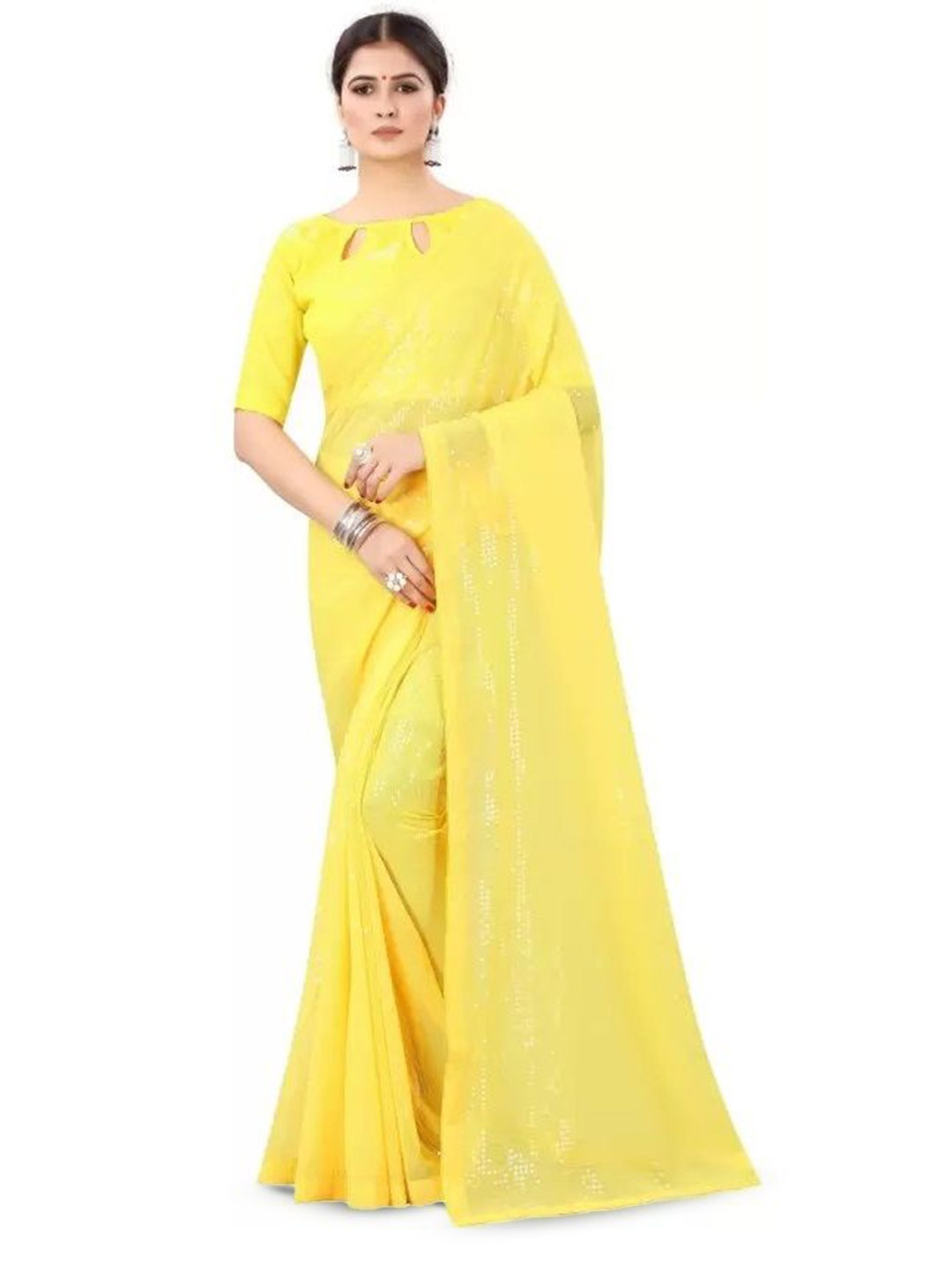 

SAADHVI Embellished Sequinned Saree, Yellow