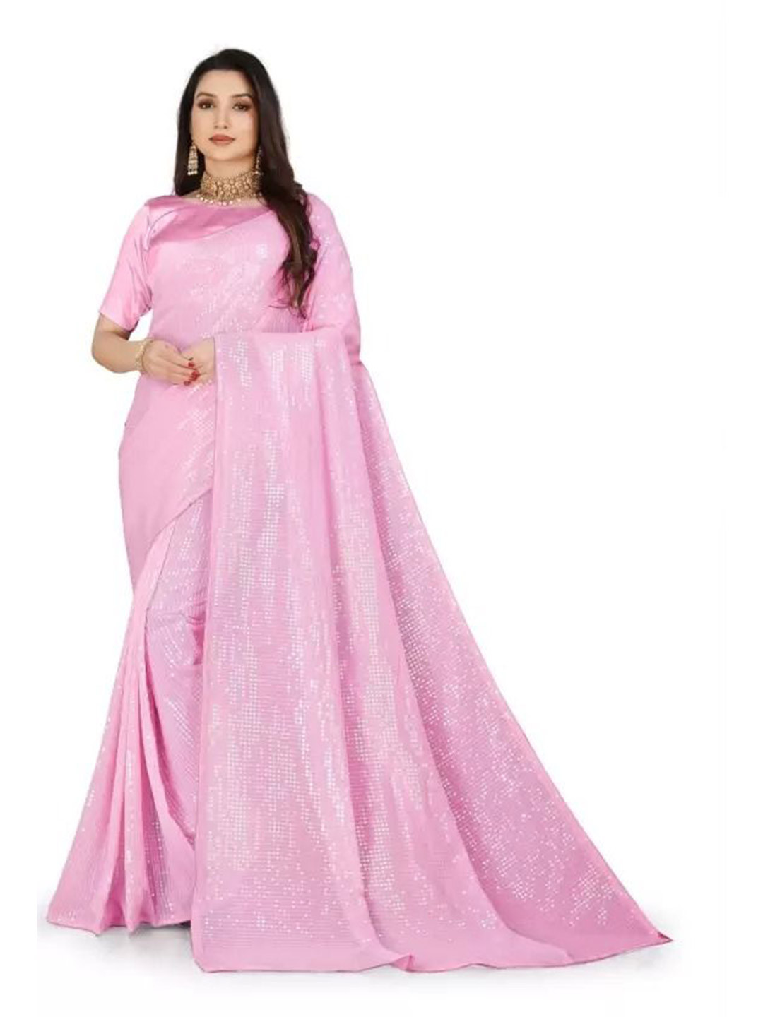 

SAADHVI Embellished Sequinned Saree, Pink