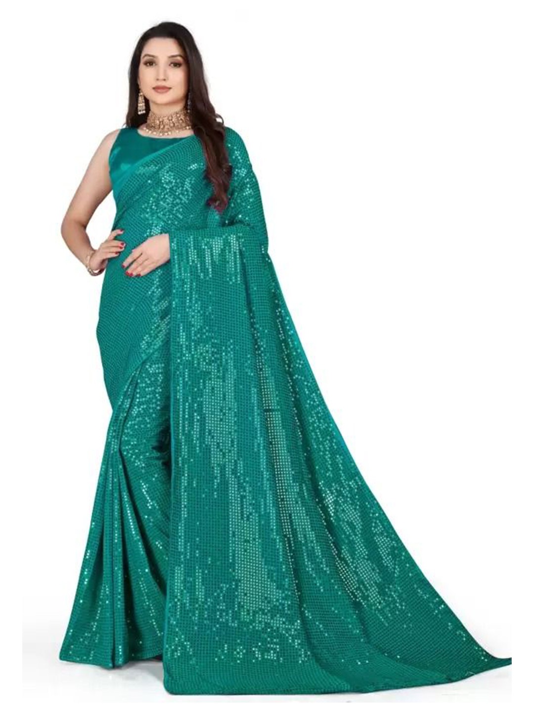 

SAADHVI Embellished Sequinned Saree, Blue