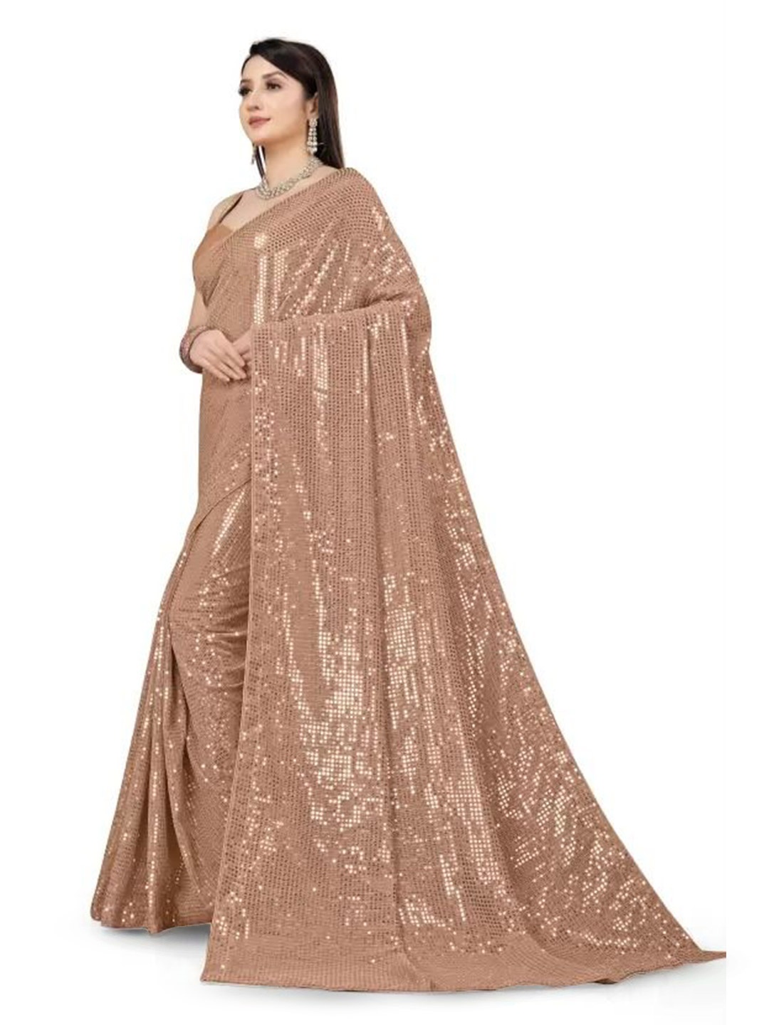 

SAADHVI Embellished Sequinned Saree, Beige