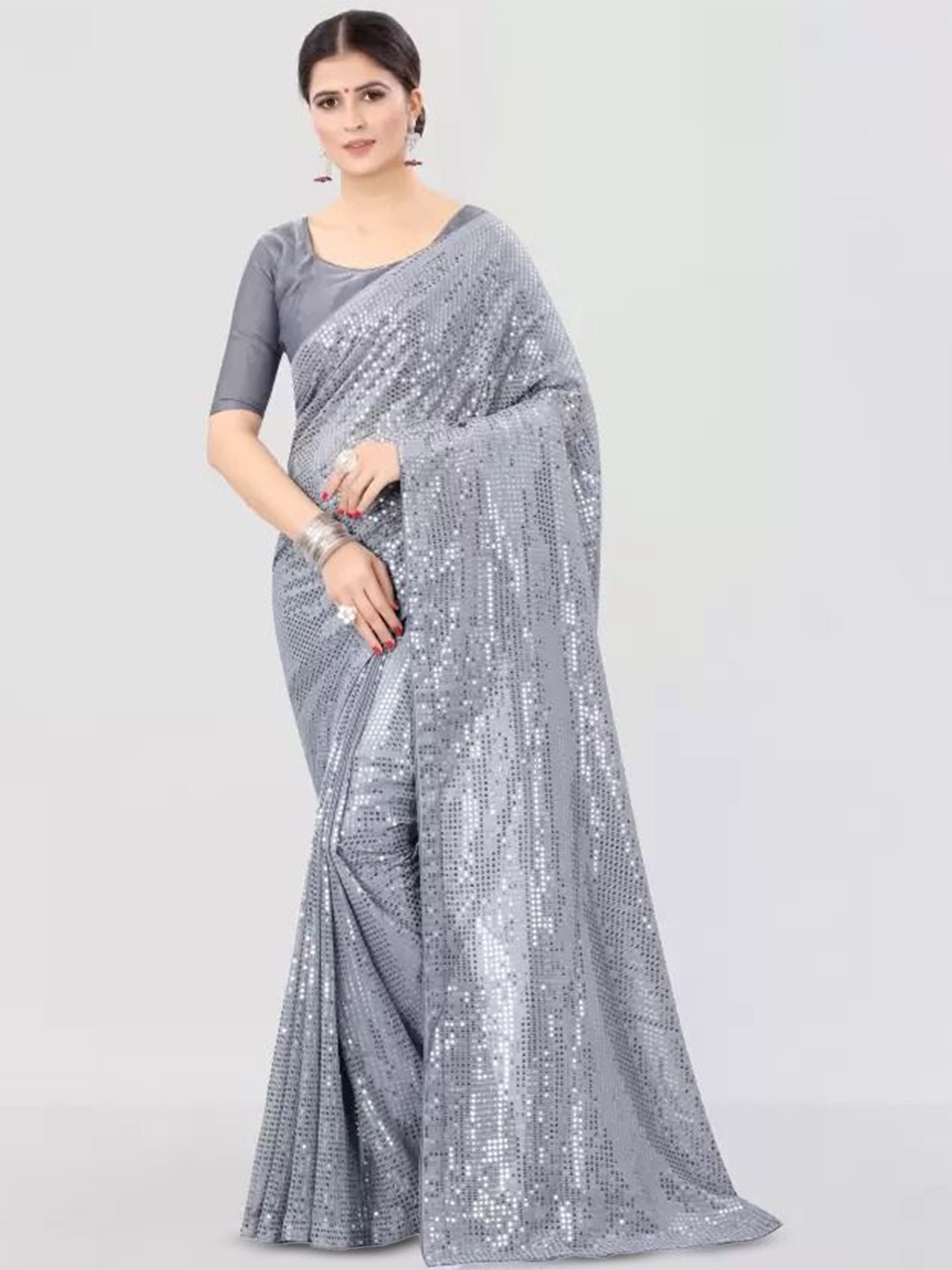 

SAADHVI Embellished Sequinned Saree, Grey