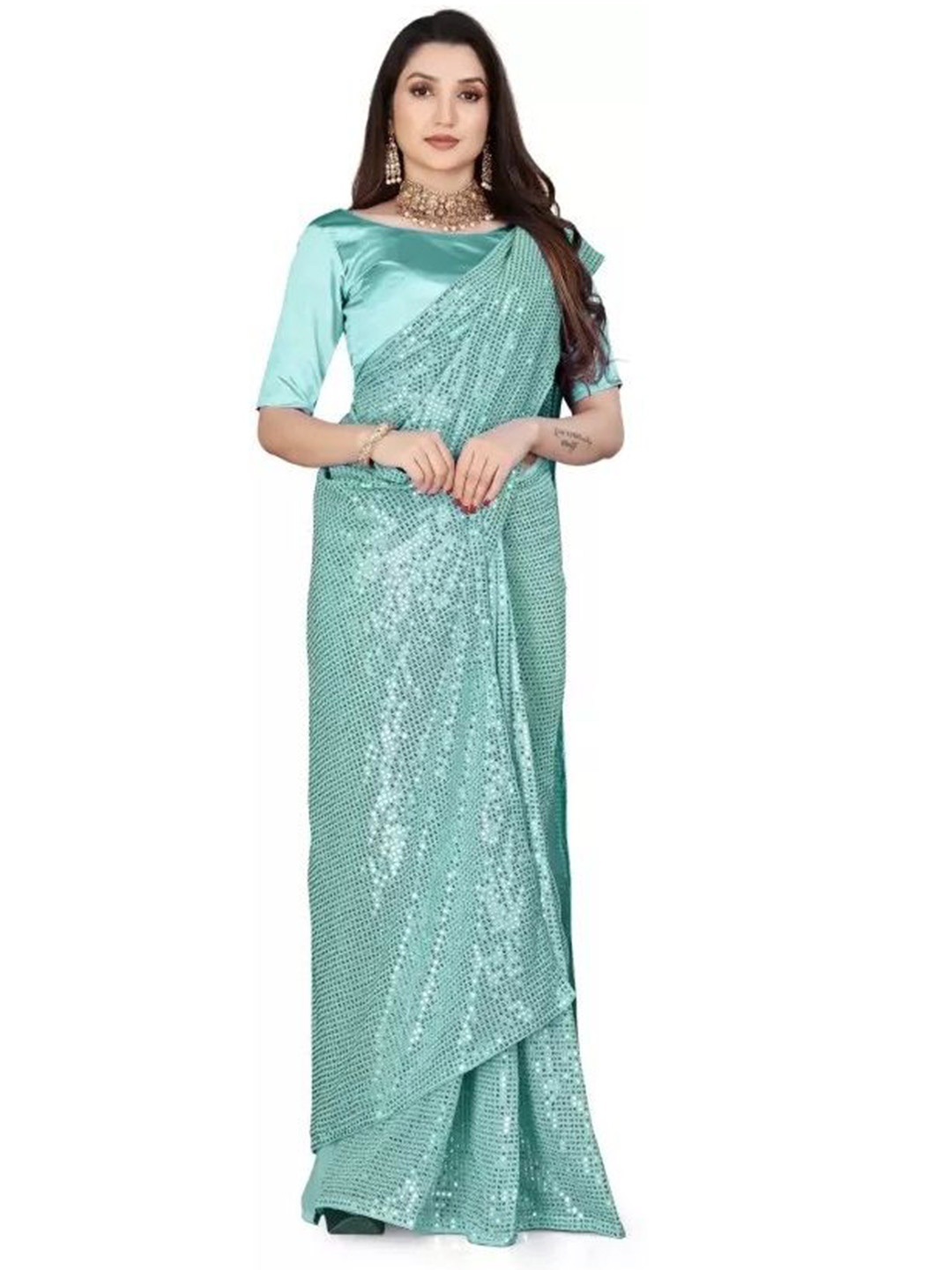 

SAADHVI Embellished Sequinned Saree, Blue