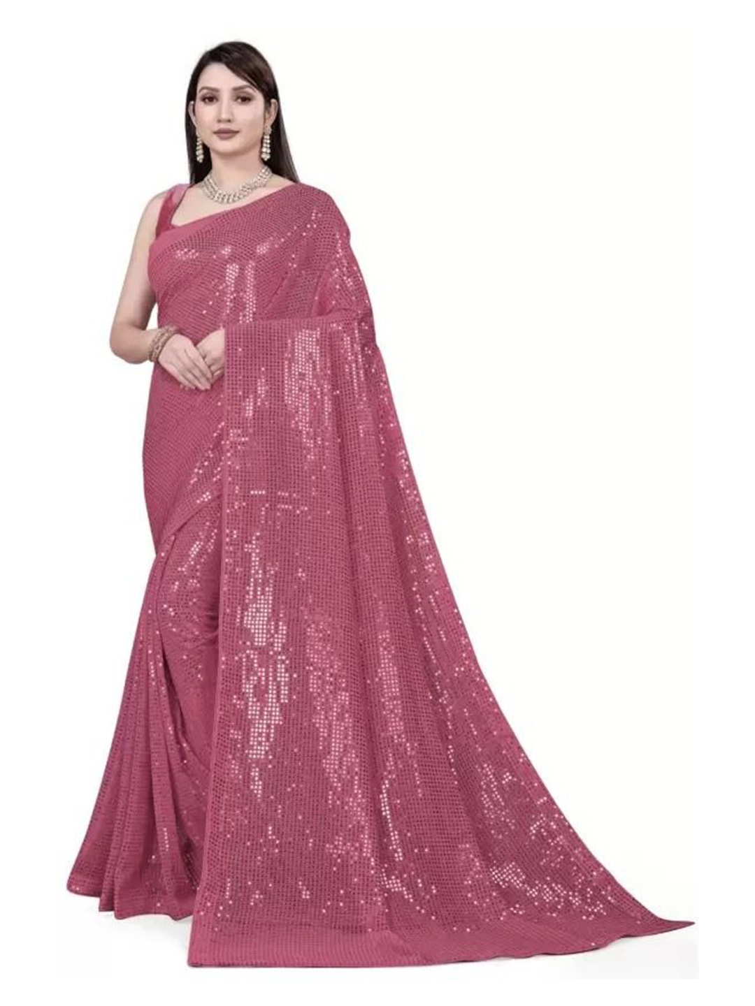 

SAADHVI Embellished Sequinned Saree, Peach