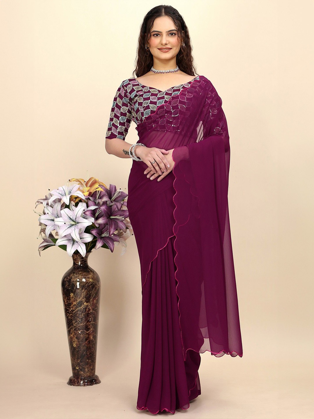 

K 5 Fashion Pure Georgette Saree, Purple