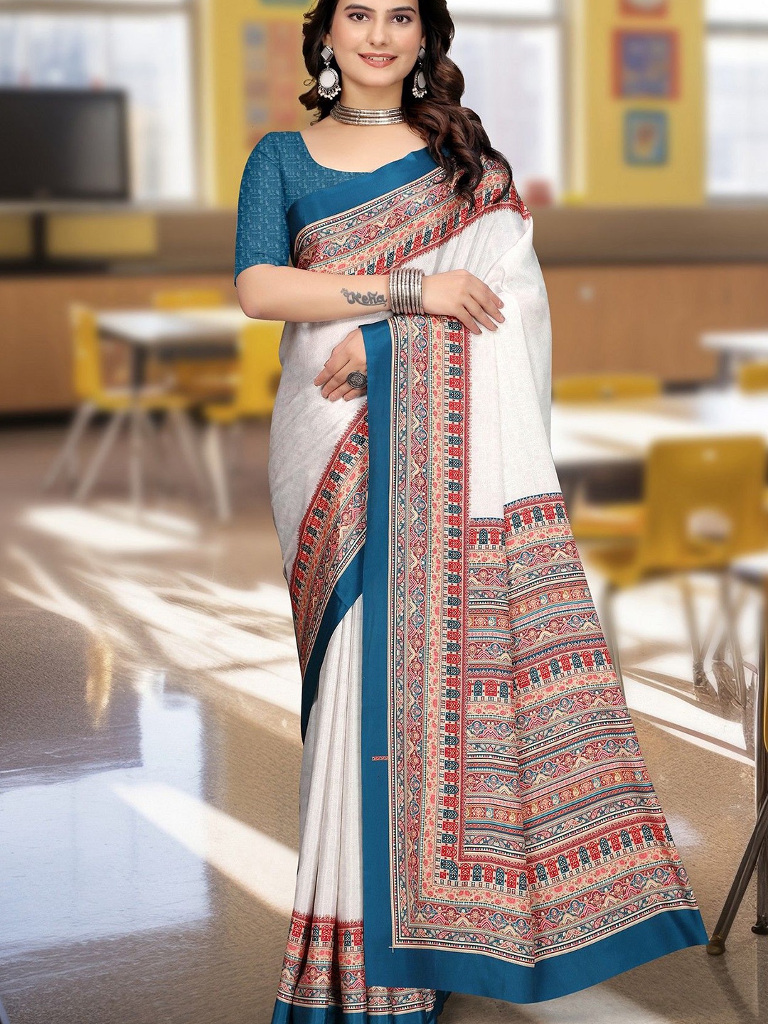 K 5 Fashion Ethnic Motifs Zari Pure Crepe Saree, Blue