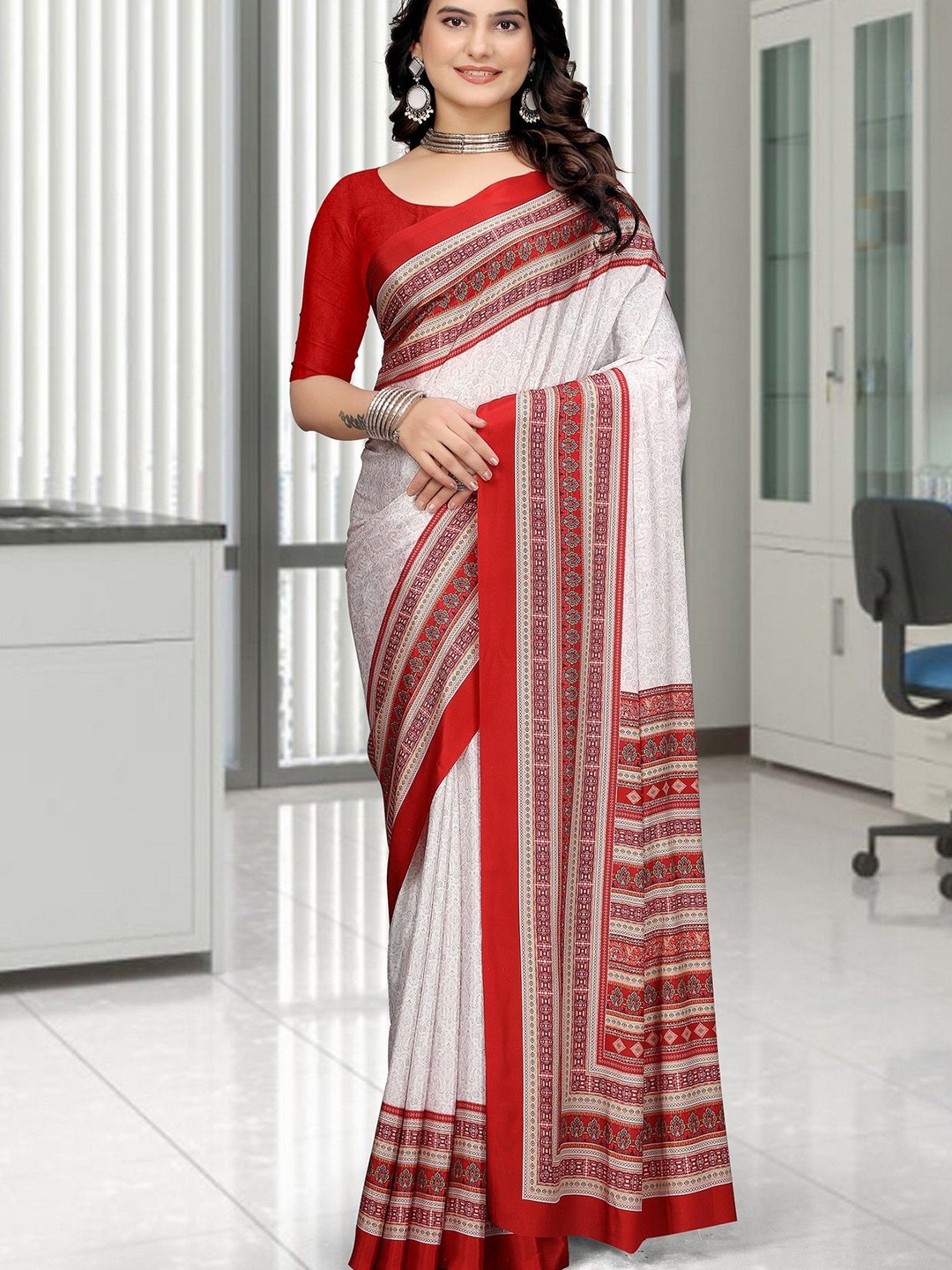 K 5 Fashion Ethnic Motifs Woven Design Pure Crepe Saree, White