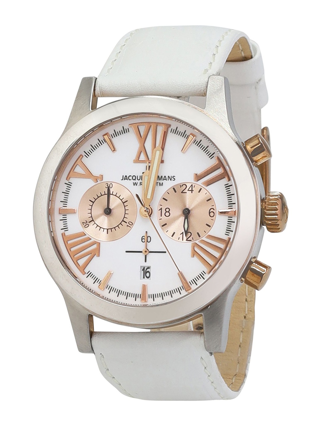 

Jacques Lemans Men Embellished Dial & Leather Straps Analogue Chronograph Watch 1-1809DZL, White