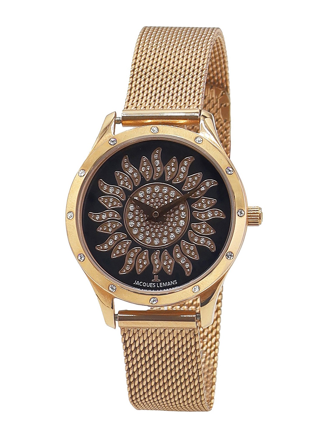 

Jacques Lemans Women Embellished Dial & Stainless Steel Straps Analogue Watch 1-1803KZM, Black