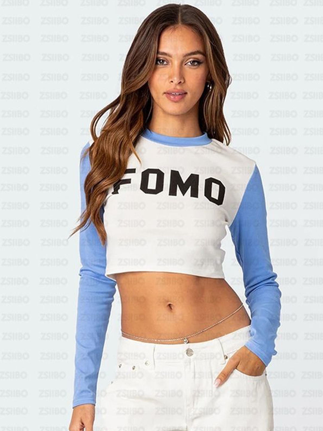 

LULU & SKY Women Printed Full Sleeve Crop Top, White