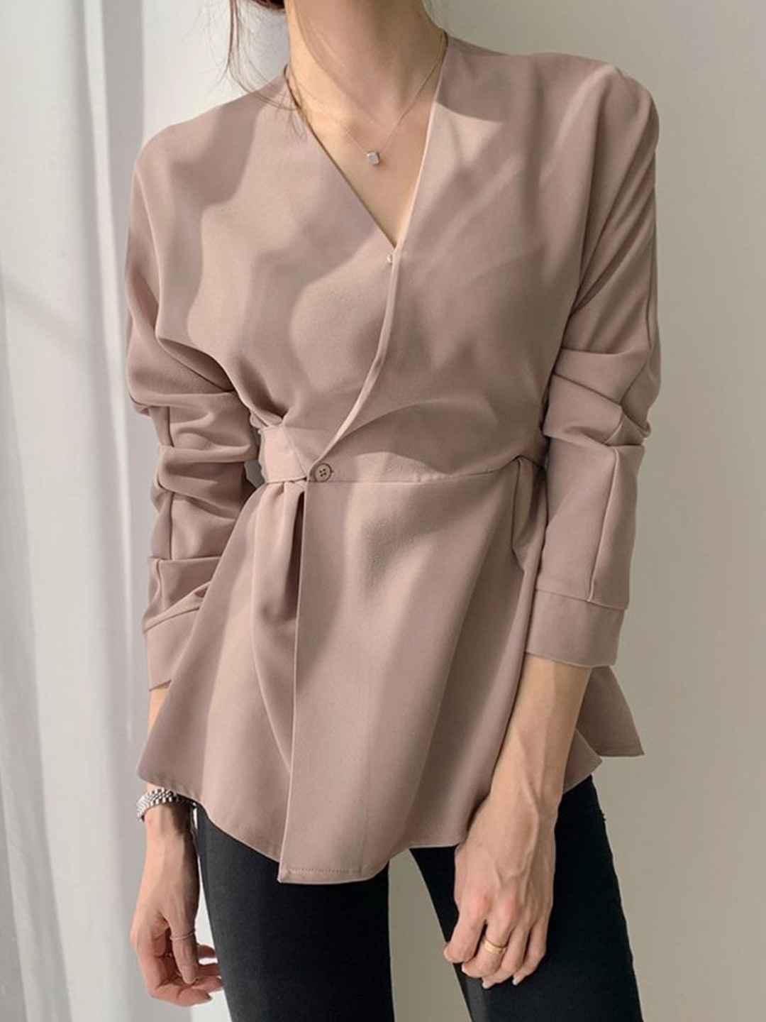 

LULU & SKY Women Wrap Longline Top, Khaki