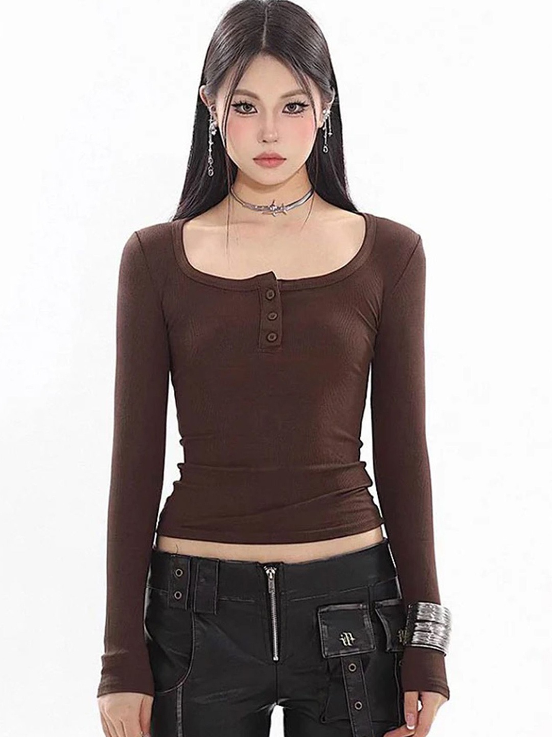 

LULU & SKY Scoop Neck Crop Top, Brown