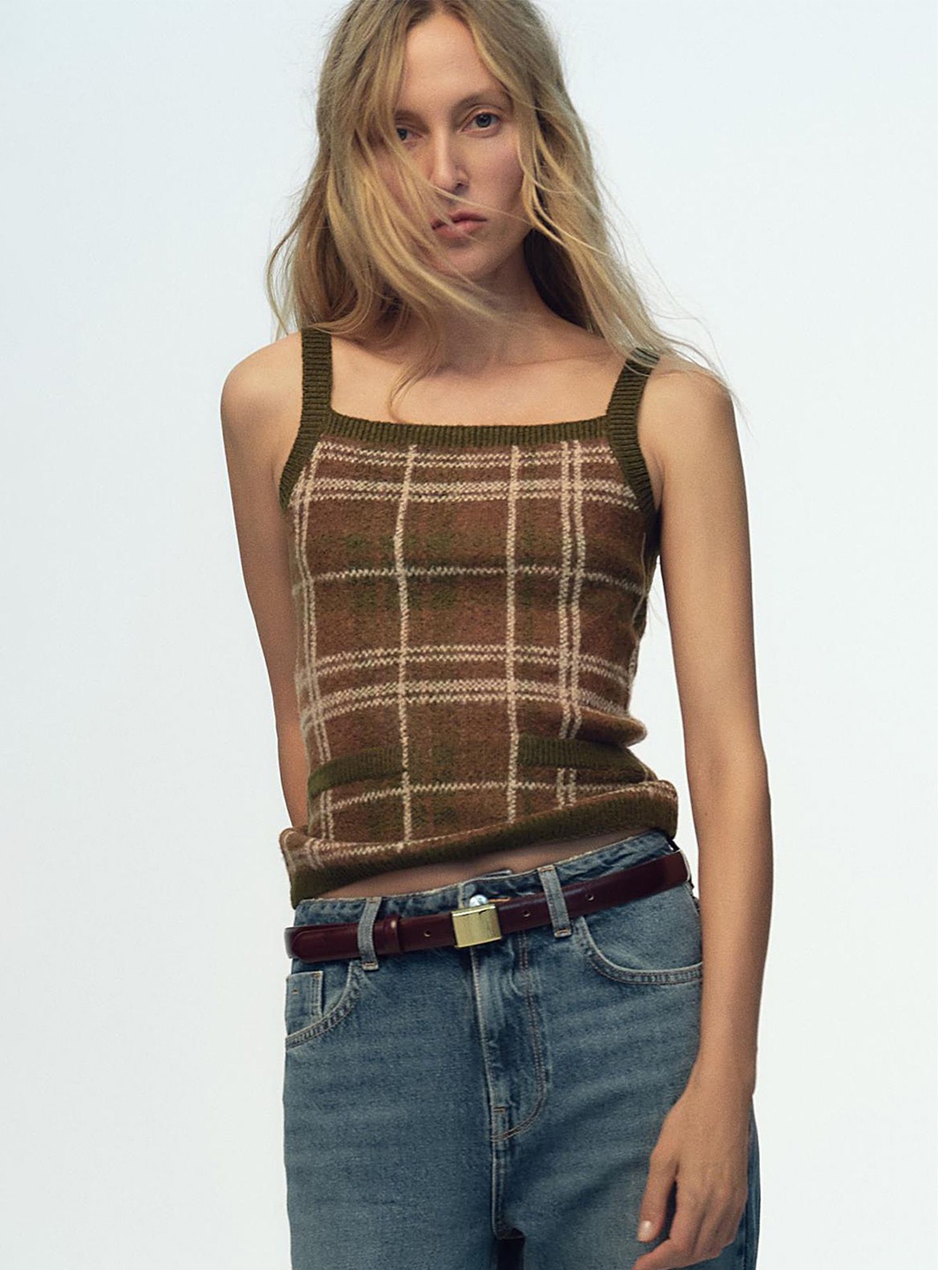 

LULU & SKY Women Checked Crop Top, Green