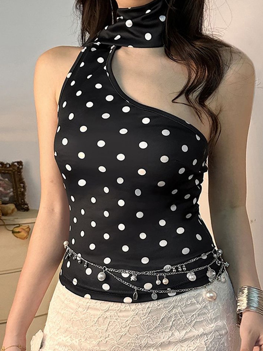 

LULU & SKY Women Polka Dot Print Fitted Top, Black