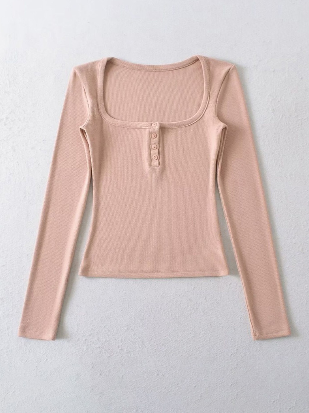 

LULU & SKY Self Design Solid Scoop Neck Full Sleeve Top, Pink