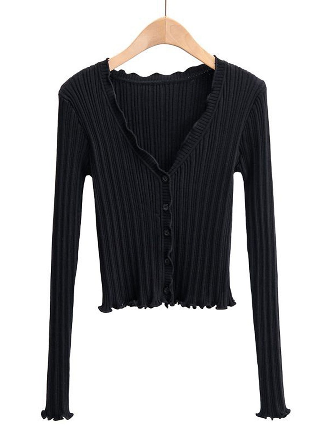 

LULU & SKY Women Knitted Button-upTop, Black