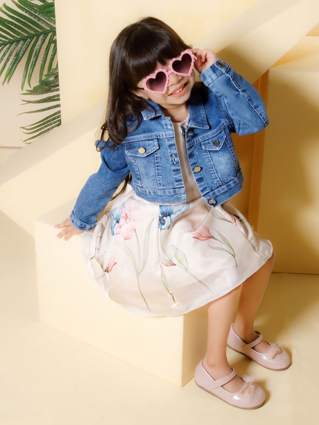 

Peppermint Girls Floral Printed A-Line Dress, Beige