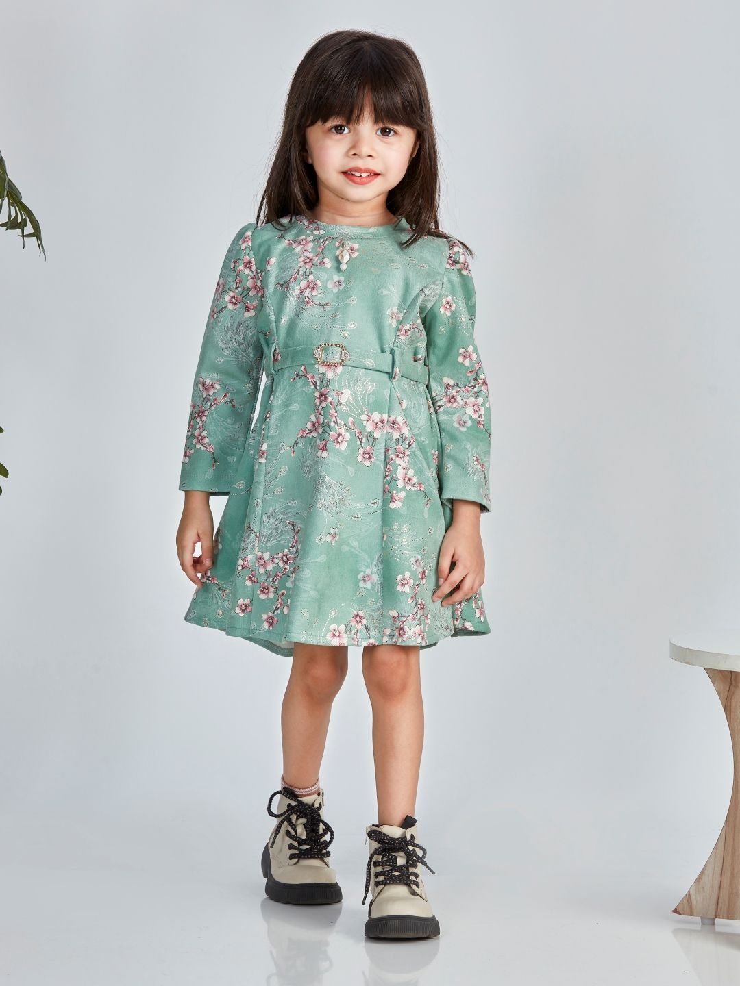 

Peppermint Girls Floral Printed A-Line Dress, Sea green