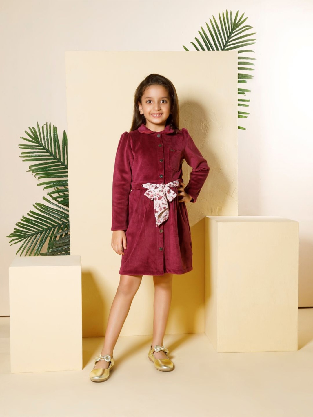 

Peppermint Girls Velvet Long Sleeves A-Line Dress, Maroon