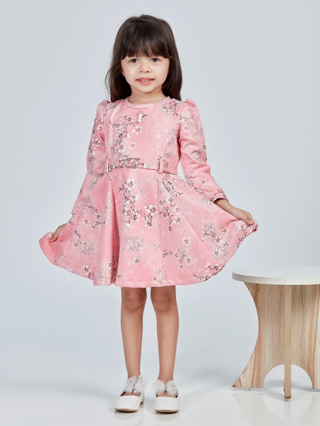 

Peppermint Girls Floral Print Bell Sleeve A-Line Dress, Peach