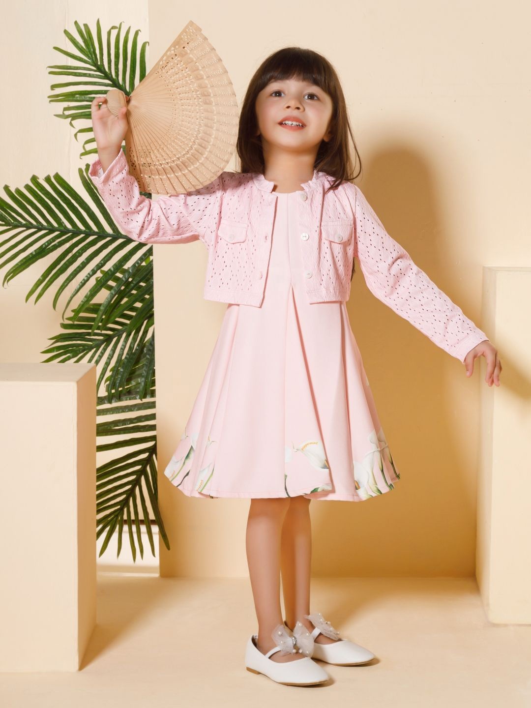 

Peppermint Girls Floral Printed A-Line Dress With Jacket, Pink