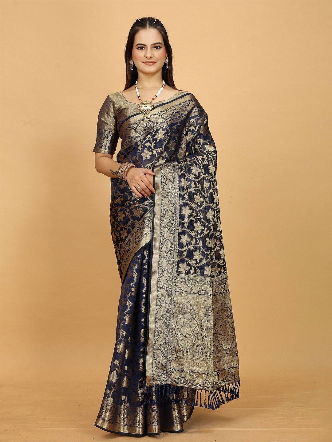 

K 5 Fashion Ethnic Motifs Woven Design Zari Organza Saree, Teal