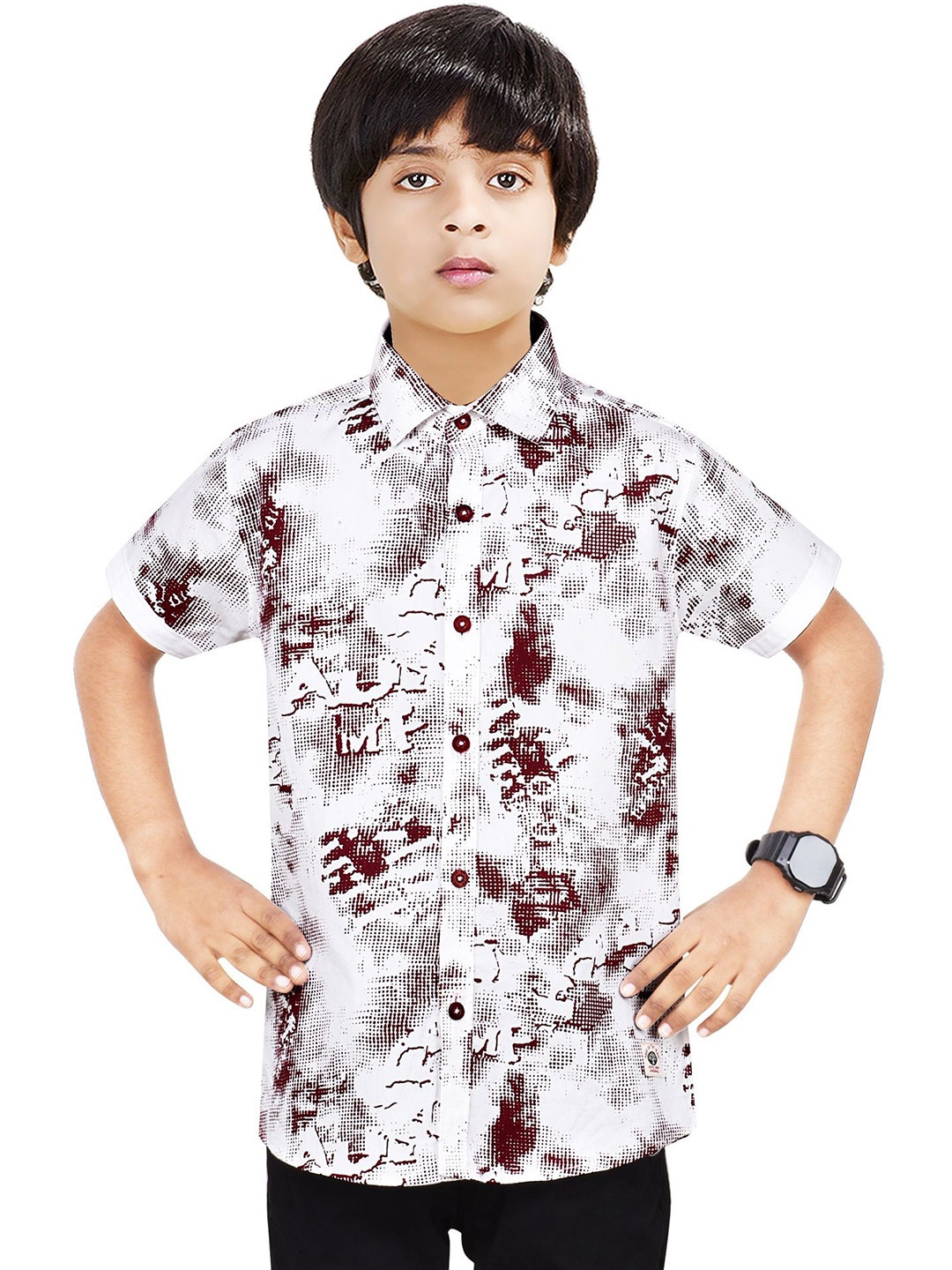 

MADE IN THE SHADE Boys Spread Collar Typography Printed Cotton Casual Shirt, White