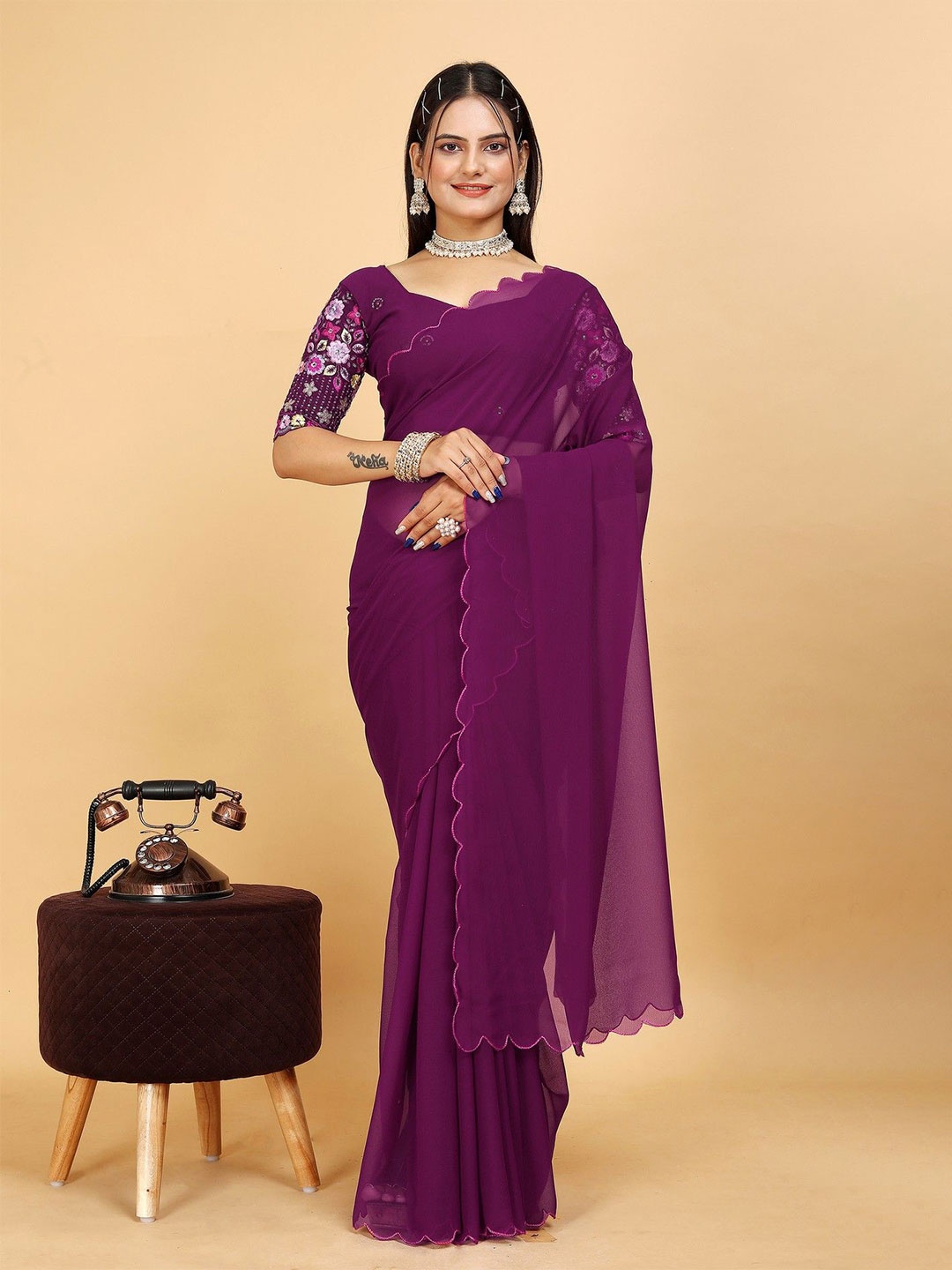 

K 5 Fashion Pure Georgette Saree, Purple