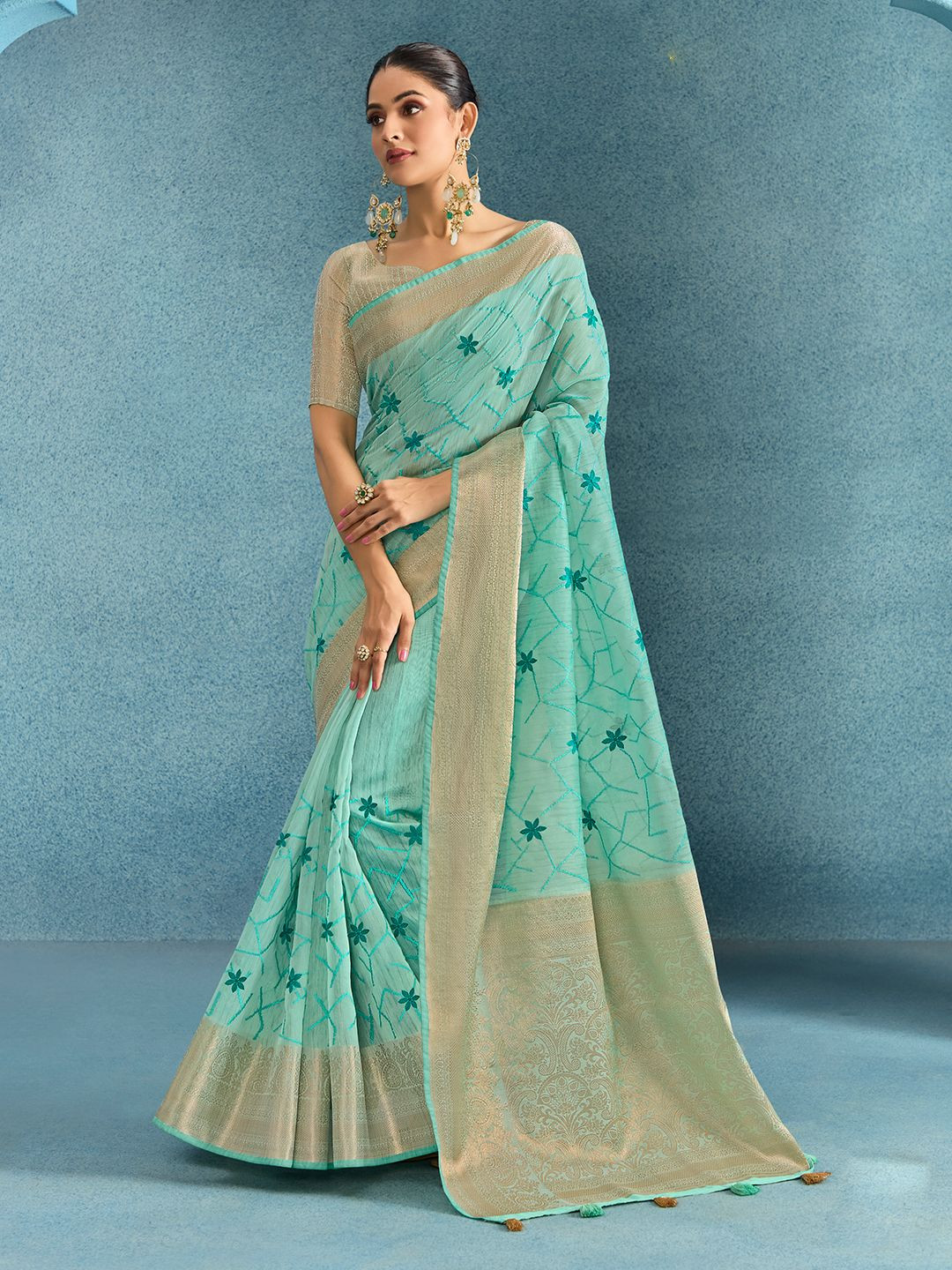 

ALAGINI Ethnic Motifs Embroidered Saree, Blue