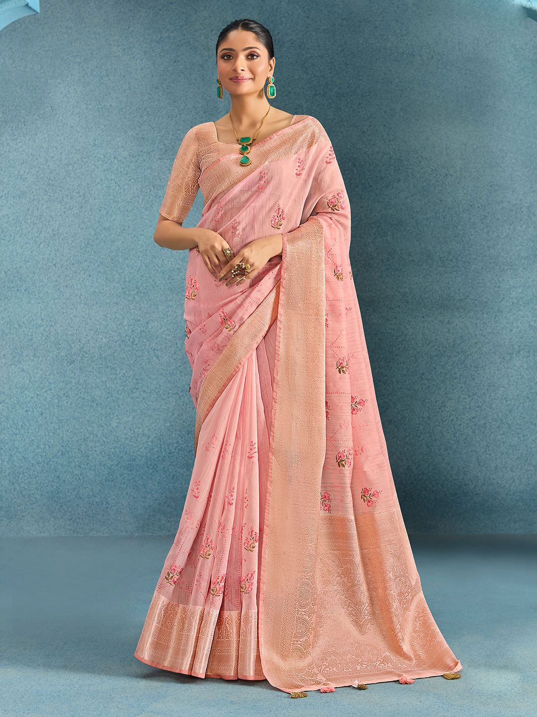 

ALAGINI Floral Embroidered Saree, Pink