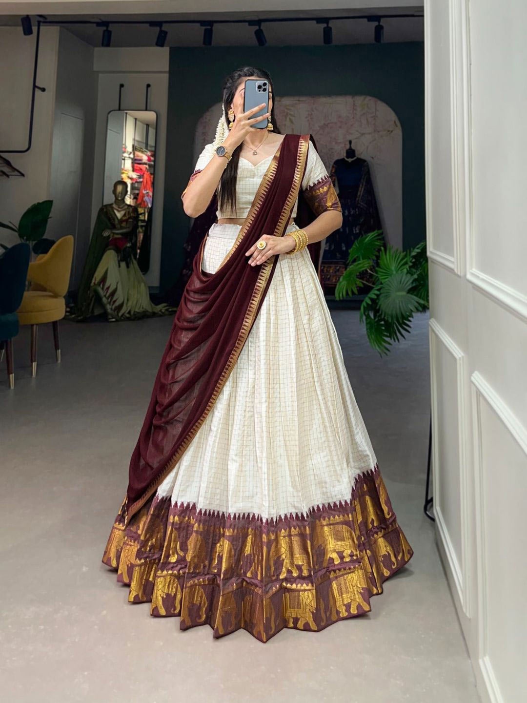 

Fusionic Ready to Wear Lehenga & Blouse With Dupatta, White