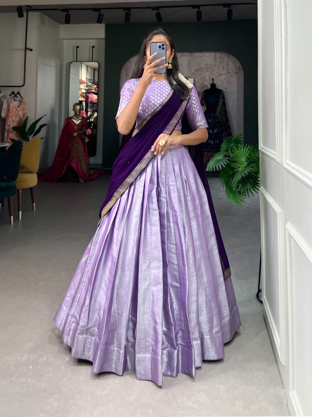 

Fusionic Woven Design Ready to Wear Lehenga & Blouse With Dupatta, Lavender