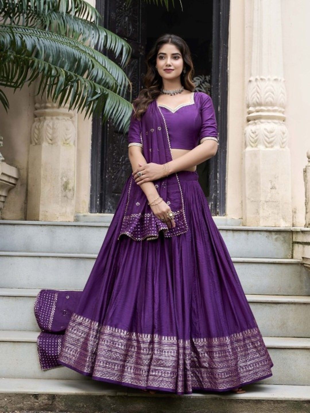 

Fusionic Embellished Sequinned Ready to Wear Lehenga & Blouse With Dupatta, Purple