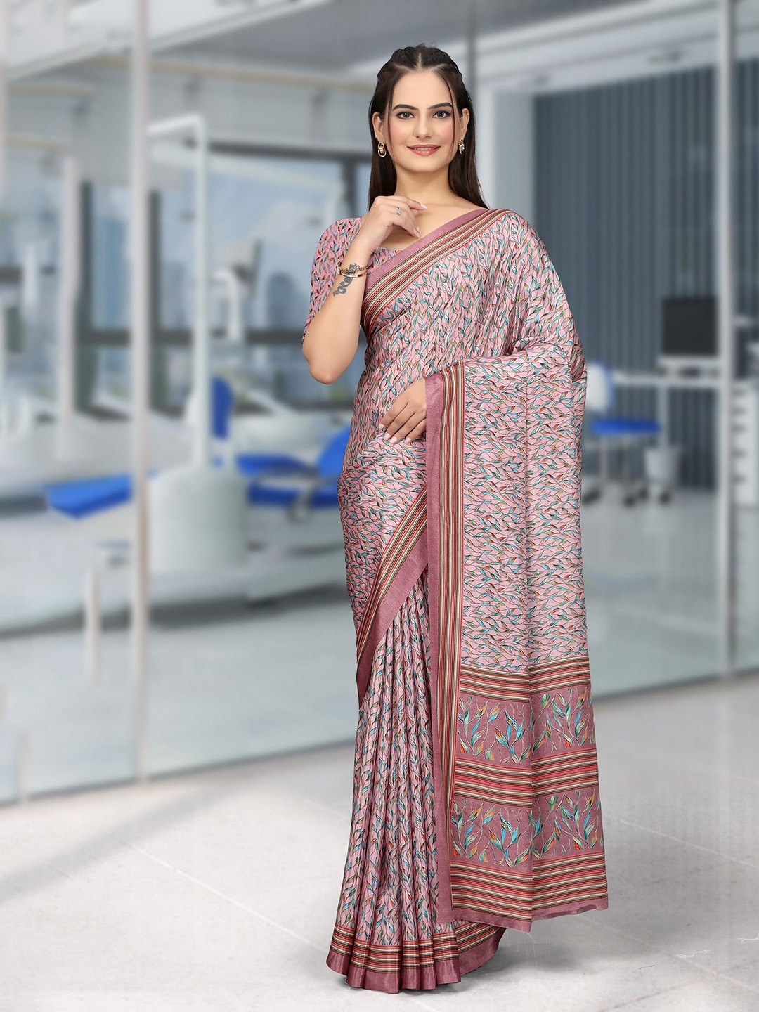 

K 5 Fashion Ethnic Motifs Printed Pure Crepe Saree, Pink