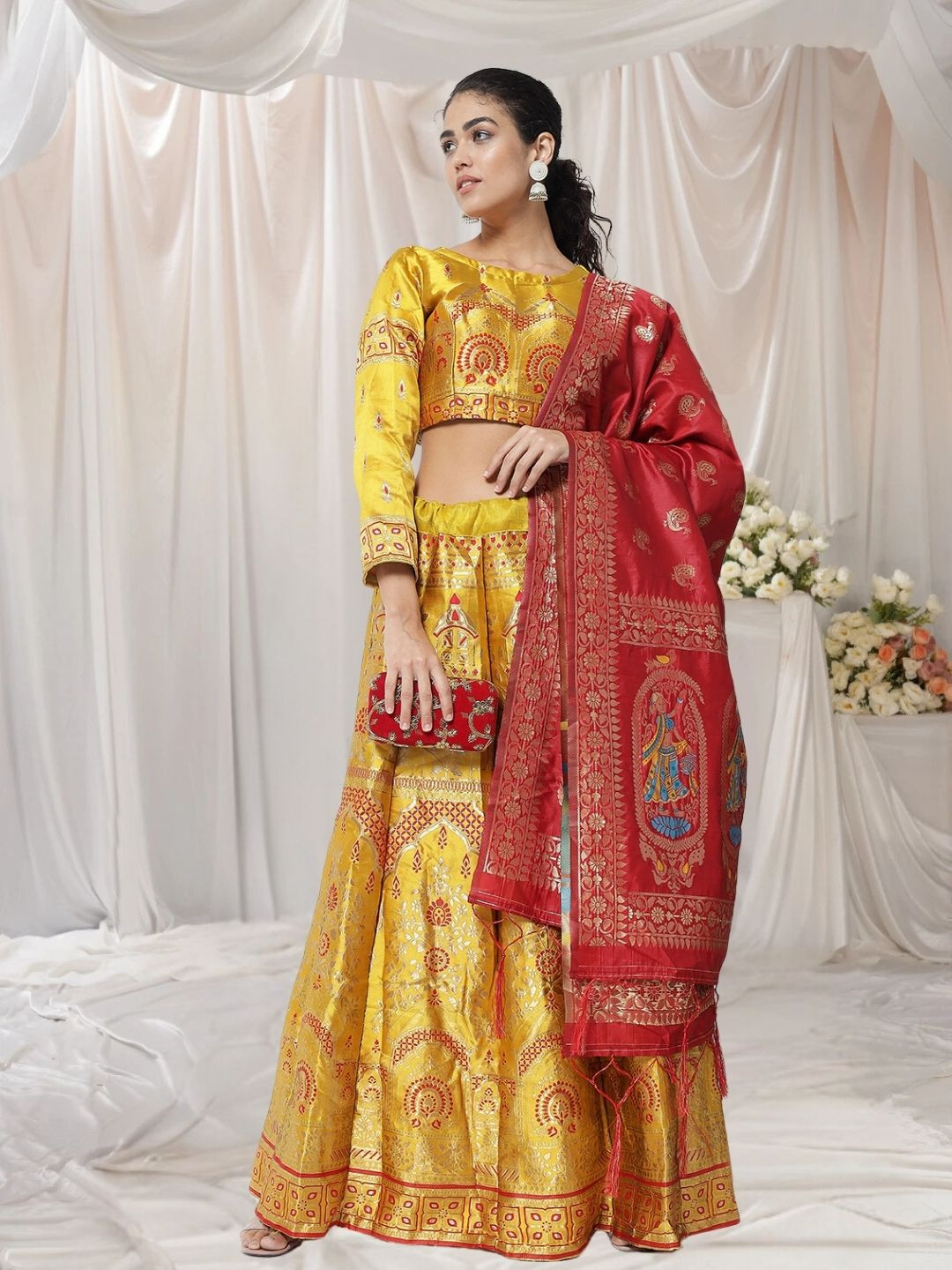 

KAZIA Woven Design Semi-Stitched Lehenga & Unstitched Blouse With Dupatta, Yellow