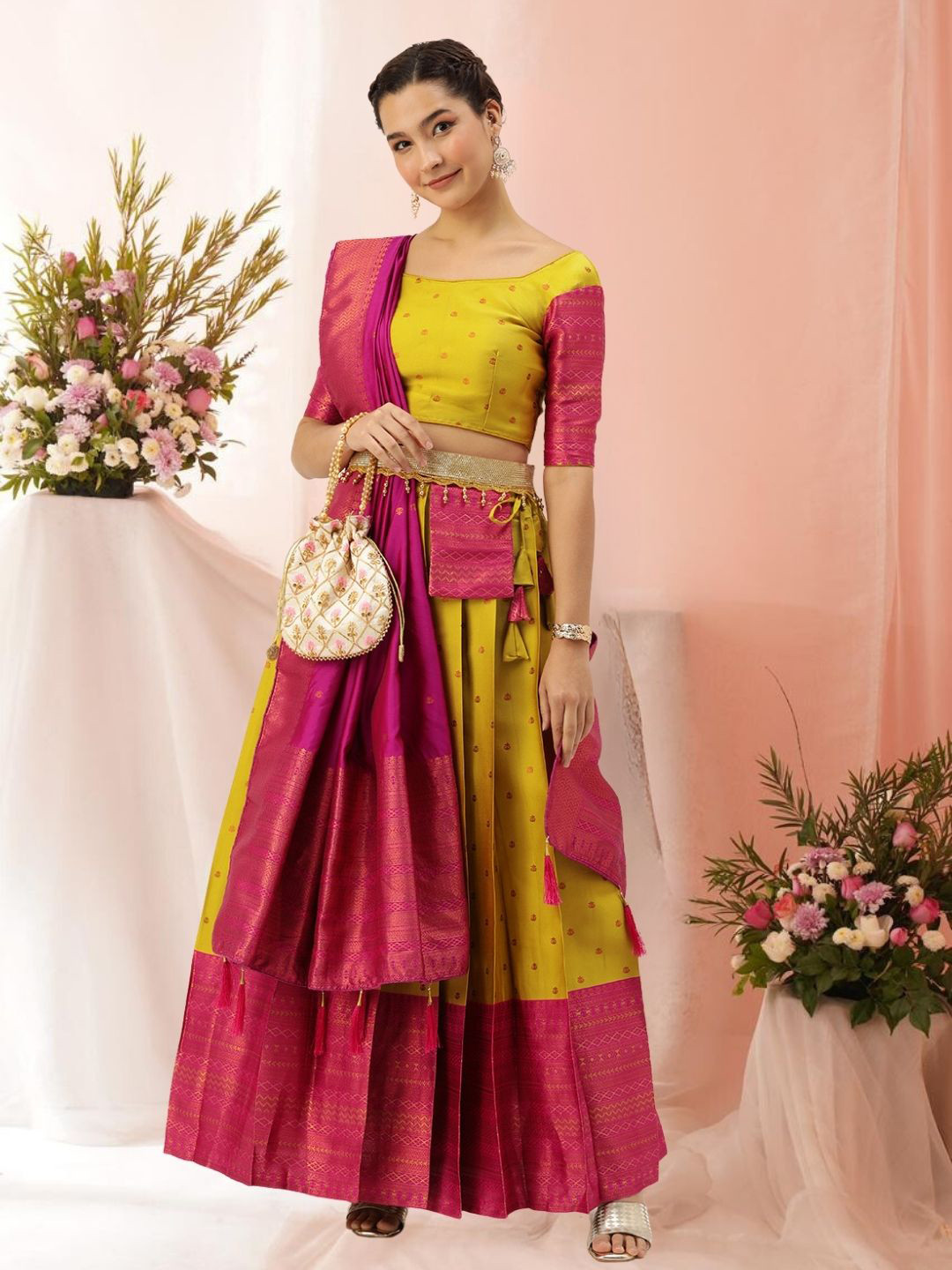 

KAZIA Semi-Stitched Lehenga & Unstitched Blouse With Dupatta, Yellow