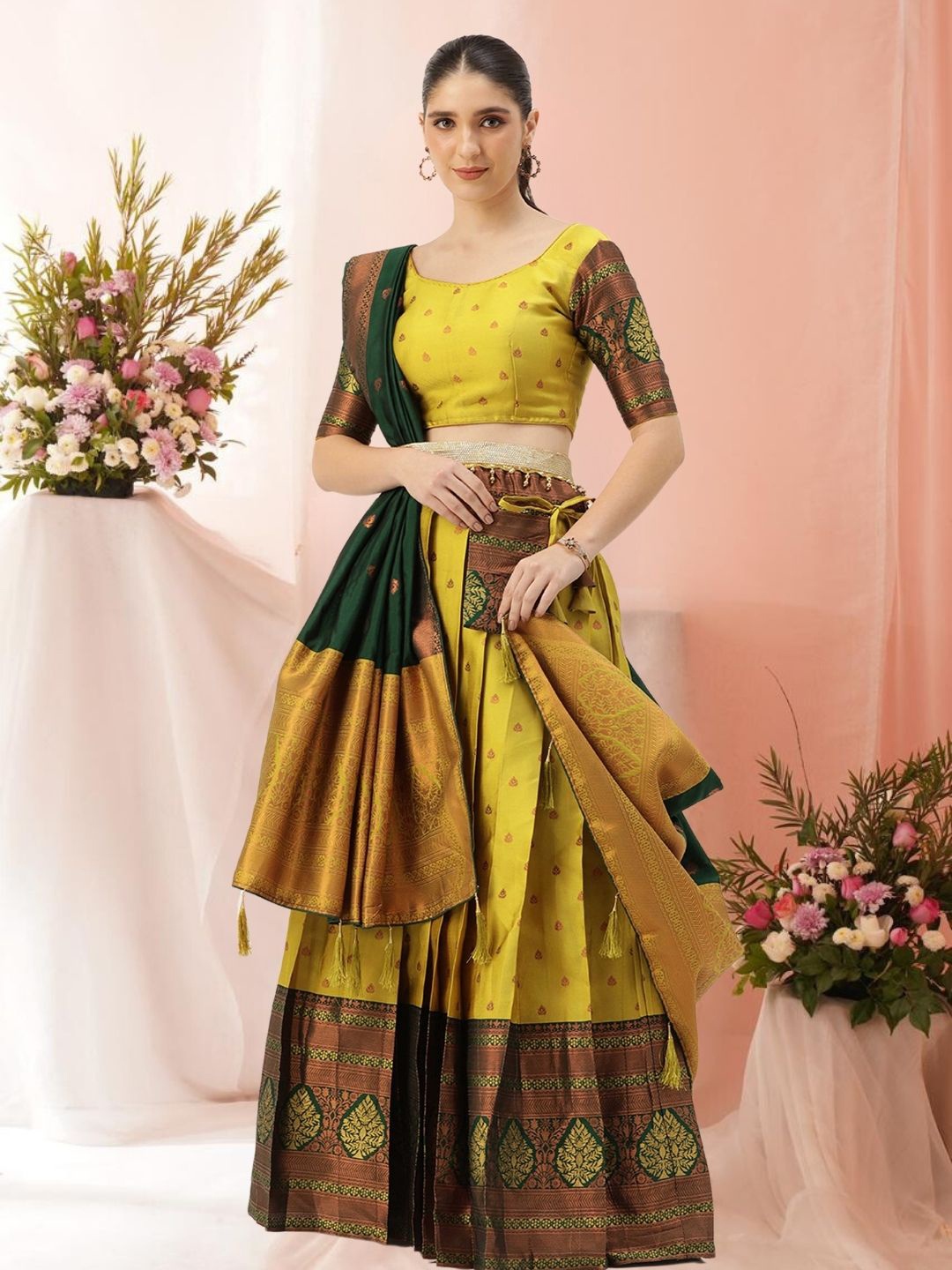 

KAZIA Semi-Stitched Lehenga & Unstitched Blouse With Dupatta, Yellow