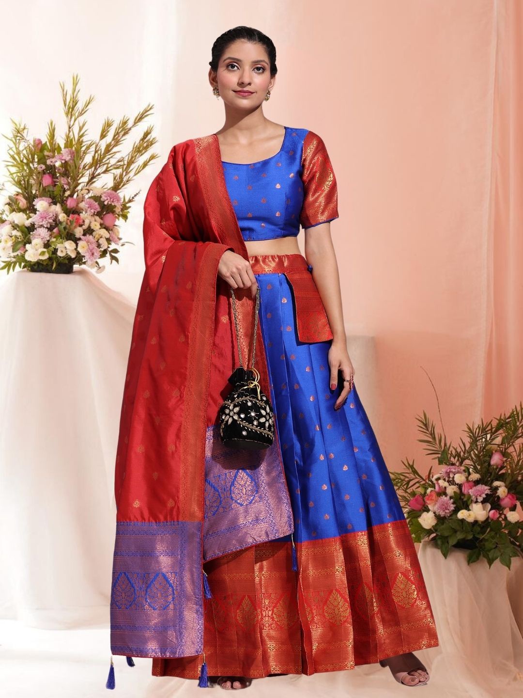 

KAZIA Semi-Stitched Lehenga & Unstitched Blouse With Dupatta, Blue