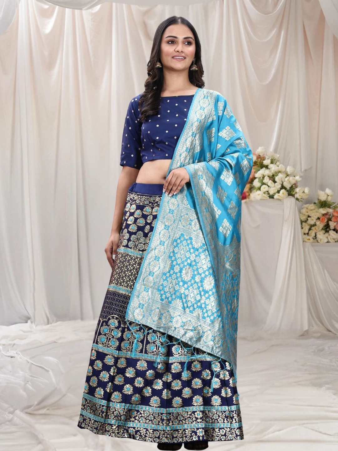 

KAZIA Woven Design Semi-Stitched Lehenga & Unstitched Blouse With Dupatta, Blue